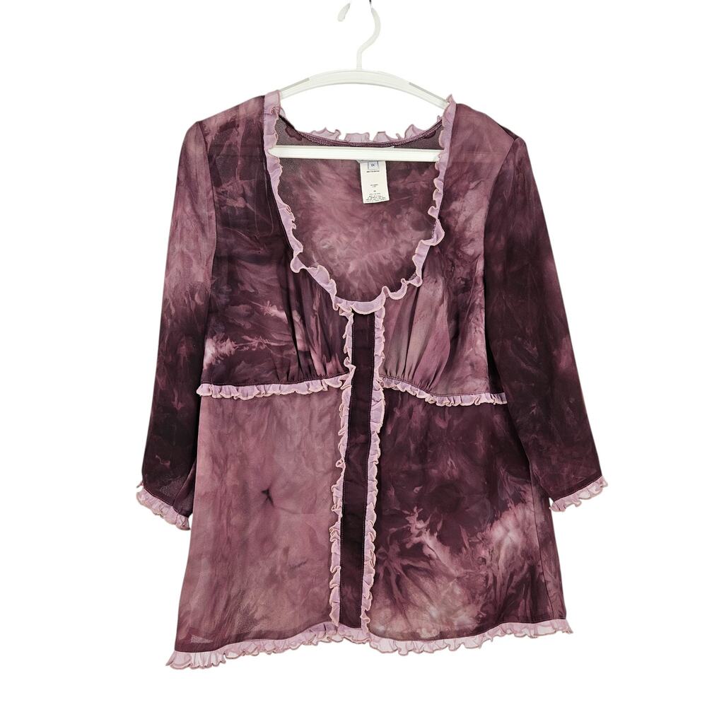 Vintage Allen by ABS Blouse Purple Tie Dye y2k Ruffle Trim Fairy Goth Size 1X